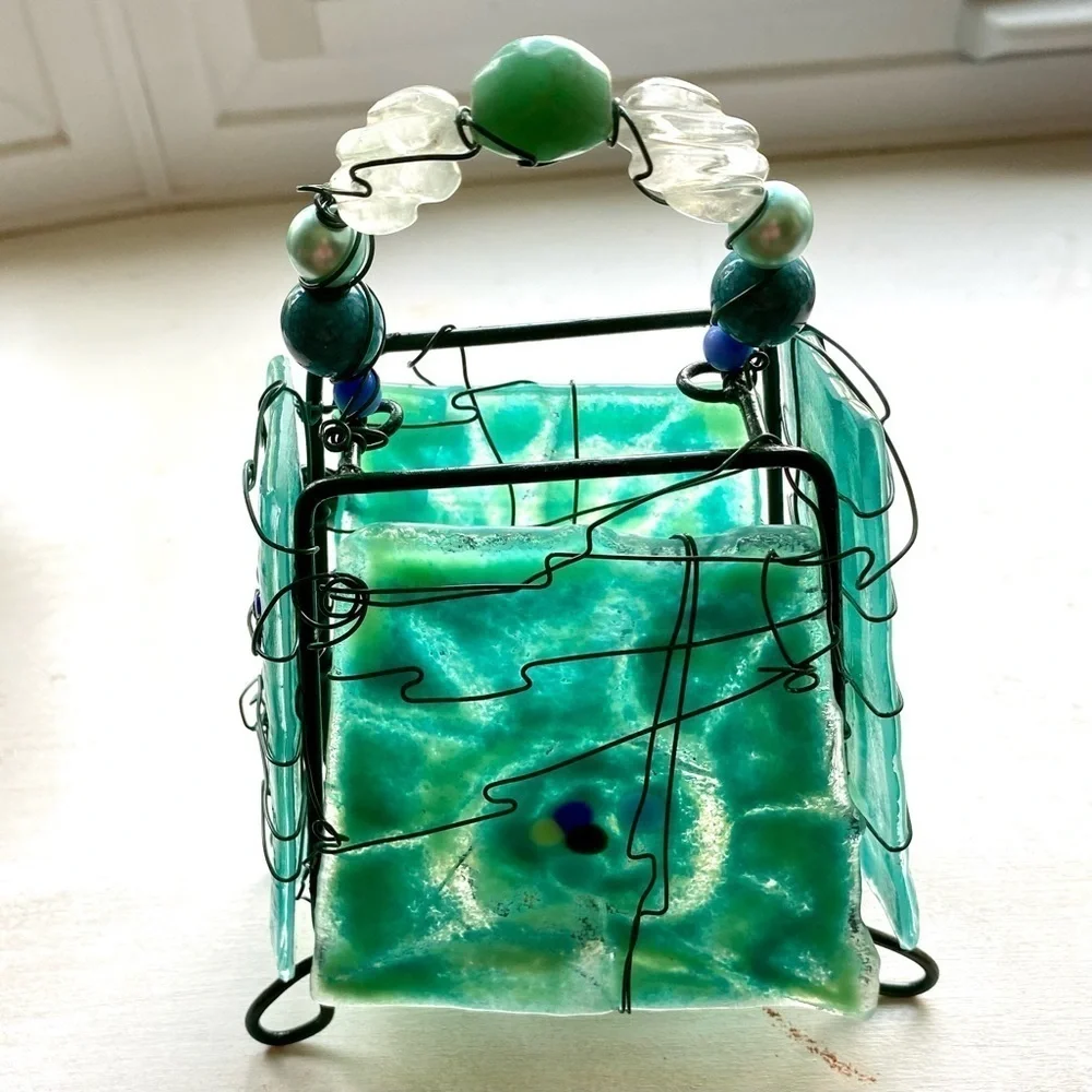 Turquoise Blown Glass  TEA CANDLE HOLDER